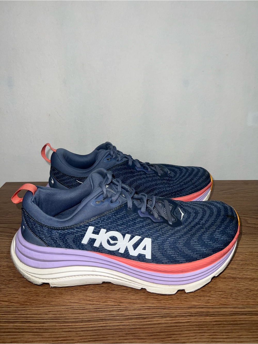 HOKA Gaviota 5 Womens 9 Navy Grapefruit Stability Running Walking Shoes - Picture 4 of 8
